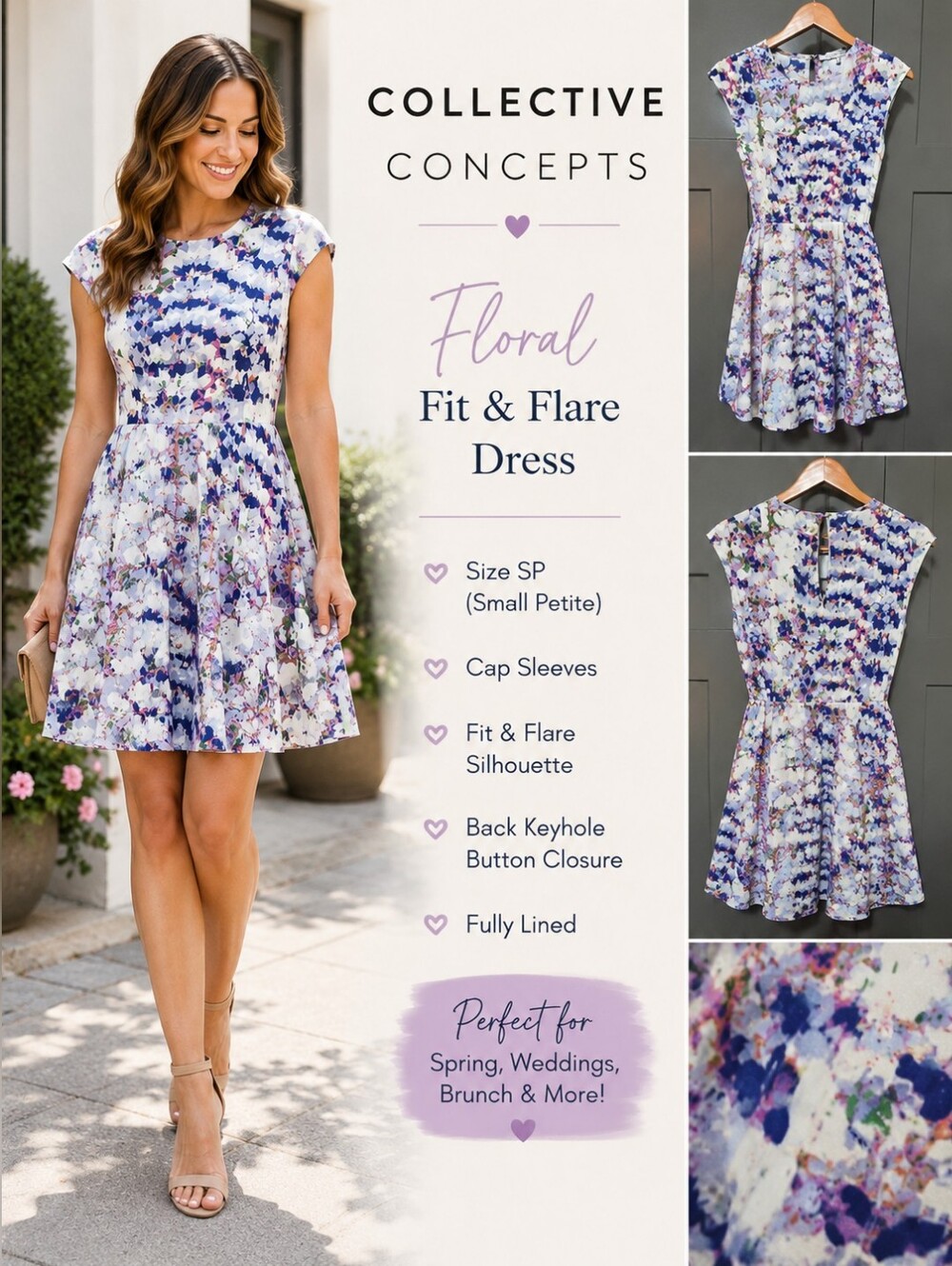 Collective Concepts Floral Fit & Flare Dress Petite SP Watercolor Print